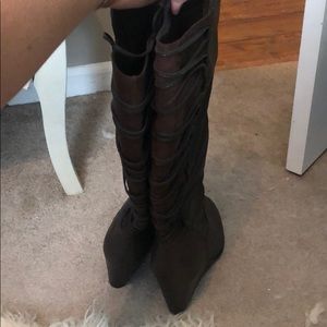 Lace Up Wedge Knee High Boots - image 1